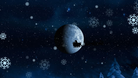Animation-Des-Weihnachtsmanns-Im-Schlitten-Mit-Rentieren-über-Fallendem-Schnee-Und-Winterlandschaft-Zu-Weihnachten