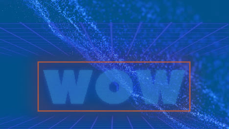Animation-of-wow-on-blue-background-with-glitter