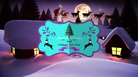 Happy-christmas-and-new-year-text-banner-hanging-over-winter-landscape-against-night-sky