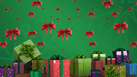 Animation-of-falling-bows-over-christmas-gifts