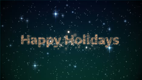 Animation-of-happy-holidays-text,-glowing-stars-and-fireworks
