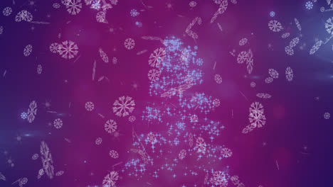 Animación-Del-Patrón-De-árbol-De-Navidad-Que-Cae-Nieve-Sobre-Fondo-Púrpura