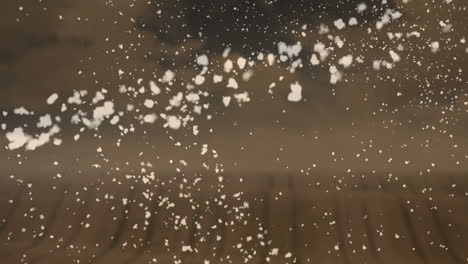 Animation-Einer-Sternschnuppe-Und-Schnee,-Der-über-Felder-Auf-Braunem-Hintergrund-Fällt