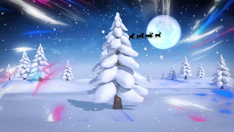 Animation-of-northers-lights-and-tree-in-night-winter-landscape