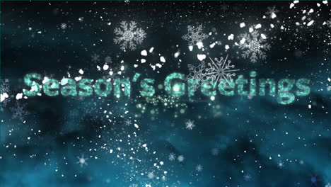 Seasons-greeting-text-fireworks-bursting,-shooting-star-and-light-spot-against-blue-background