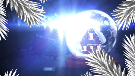 Animation-Von-Tannenzweigen-über-Einer-Weihnachtlichen-Schneekugel-In-Einer-Winterlandschaft