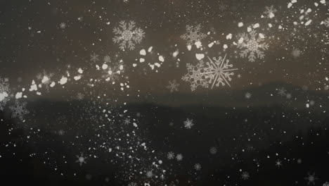 Animación-De-Estrella-Fugaz-Y-Nieve-Cayendo-Sobre-Montañas-Sobre-Fondo-Marrón