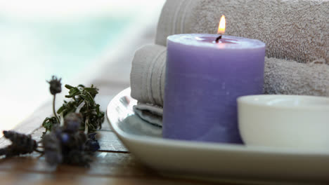Beauty-treatment-in-bowl-presented-on-plate-with-dried-lavender