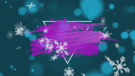 Animation-Eines-Blauen-Pinsels-Mit-Kopierraum-über-Fallendem-Schnee-Auf-Blauem-Hintergrund