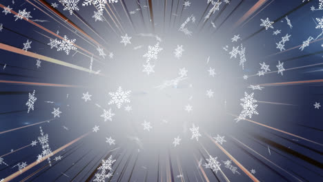 Animation-Von-Schnee,-Der-über-Glühende-Strahlen-Auf-Grauem-Hintergrund-Fällt