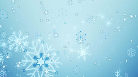 Animation-of-falling-over-snowflakes-on-blue-background
