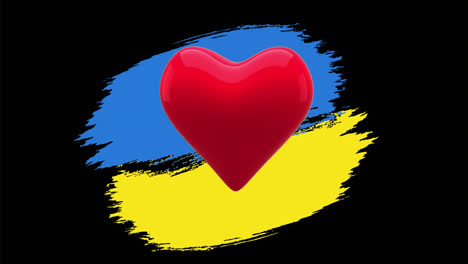 Animation-of-heart-beating-over-flag-of-ukraine-on-black-background
