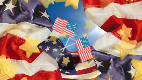Animation-of-yellow-stars-over-flags-of-united-states-of-america