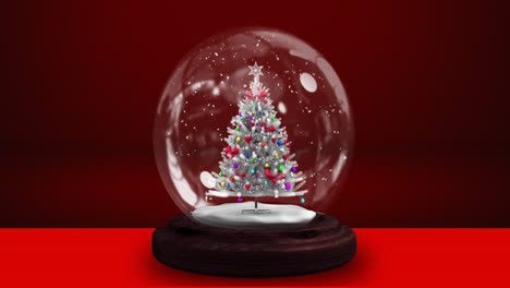 Animation-of-snow-globe-over-red-background