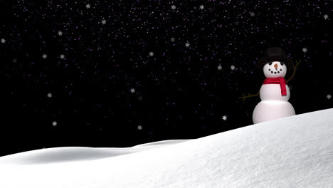 Animation-Eines-Weihnachtsschneemanns-Und-Fallenden-Schnees-Im-Hintergrund