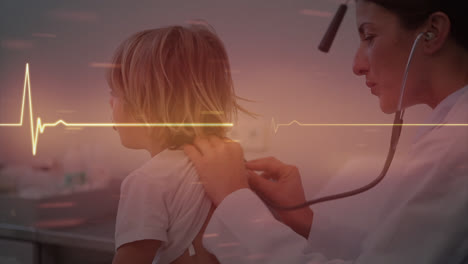 Animation-Des-Kardiogramms-über-Verschiedene-Arzt--Und-Patientenhintergründe