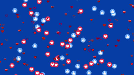 Animation-Von-Medien--Und-Herzsymbolen-Auf-Blauem-Hintergrund