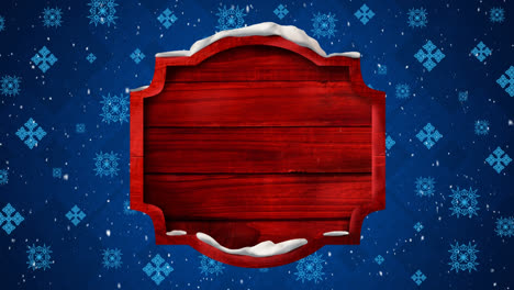 Animation-of-falling-snowflakes-over-blank-wooden-sign-with-copy-space