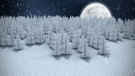 Animación-De-Nieve-Cayendo-Sobre-El-Paisaje-Nocturno-De-Invierno-Con-Abetos