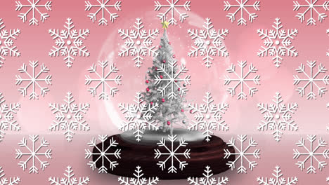 Animation-Einer-Weihnachtskugel-über-Fallendem-Schnee
