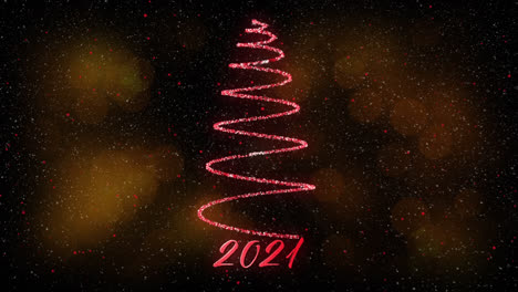 Animation-of-snow-falling-over-2021-text-and-christmas-tree-formed-with-shooting-star