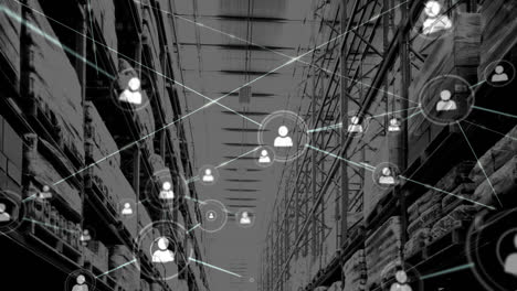 Animation-of-network-of-connections-and-icons-over-warehouse