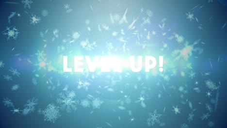 Animation-Eines-Level-Up-Textes-über-Fallendem-Schnee