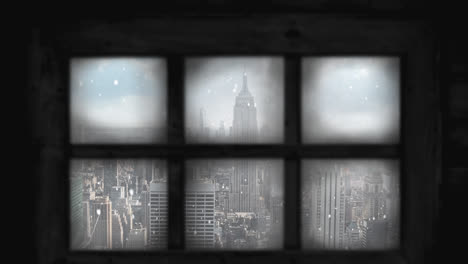 Animation-Einer-Winterlandschaft,-Gesehen-Durch-Das-Fenster