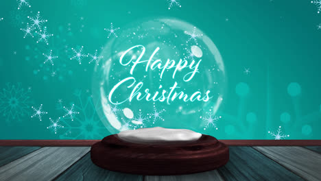Animation-Von-Frohe-Weihnachten-Text-In-Schneekugel-Auf-Blauem-Hintergrund