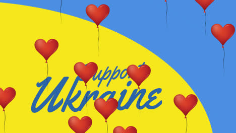 Animation-of-hearts-and-support-ukraine-over-flag-of-ukraine