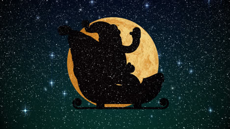 Animation-of-santa-claus-in-sleigh-over-moon-on-dark-background