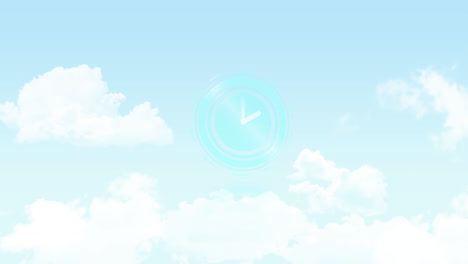 Animación-Del-Reloj-Moviéndose-Rápido-Sobre-Las-Nubes-Y-El-Cielo