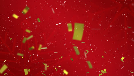 Animation-of-gold-confetti-falling-on-red-background