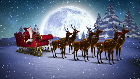 Animation-of-falling-snow-over-santa-claus-sleigh