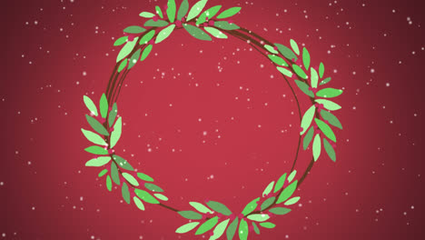 Animation-of-christmas-decoration-with-copy-space-and-snow-falling-on-red-background