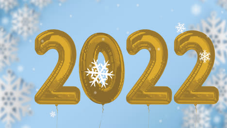 Animation-of-2022-text-over-falling-snowflakes