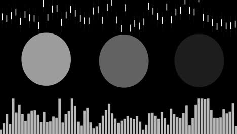 Animation-of-moving-white-columns-over-circles-on-black-background