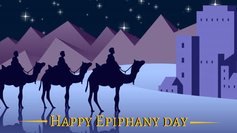 Animation-of-happy-epiphany-text-over-three-kings-and-stars-at-night