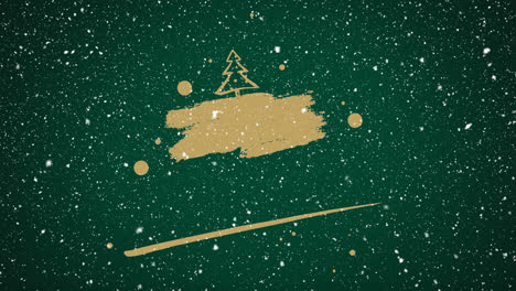 Animation-Der-Weihnachtsdekoration-Mit-Kopierraum-Und-Fallendem-Schnee-Auf-Grünem-Hintergrund