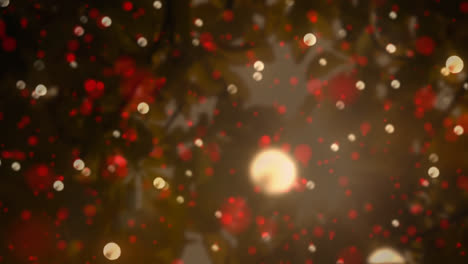 Animation-Von-Gelben-Und-Roten-Flackernden-Weihnachtsflecken-über-Dem-Baum-Im-Hintergrund