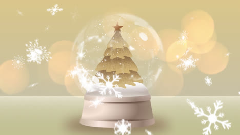 Animación-De-Nieve-Que-Cae-Sobre-Una-Bola-De-Nieve-Con-árbol-De-Navidad.