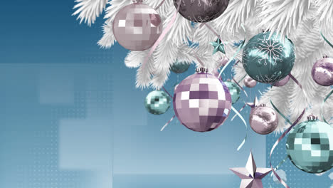 Animation-of-christmes-decoration-over-geometrical-shapes-on-blue-background