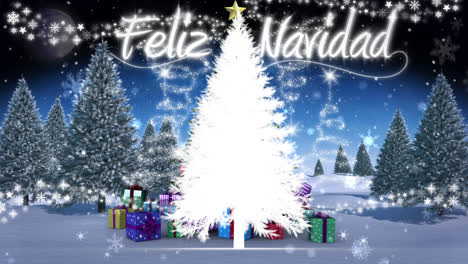 Animation-of-feliz-navidad-text-over-christmas-scenery