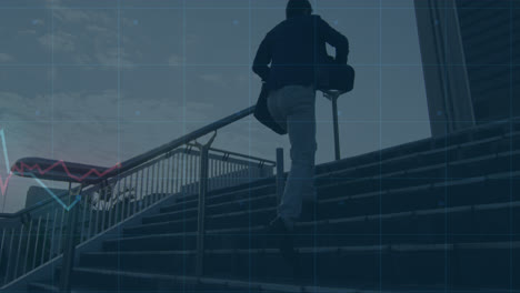 Animation-of-data-processing-over-caucasian-businessman-on-stairs