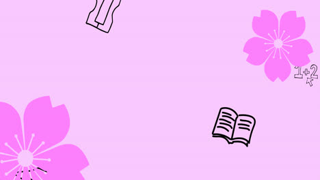 Animation-of-falling-school-icons-on-pink-background