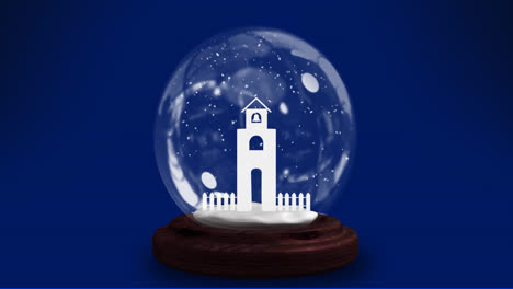 Animation-of-snow-globe-over-blue-background