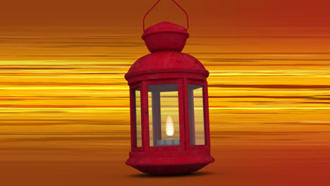 Animation-of-moving-lantern-over-stripes-on-orange-background
