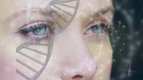 Animation-Eines-DNA-Strangs-über-Den-Augen