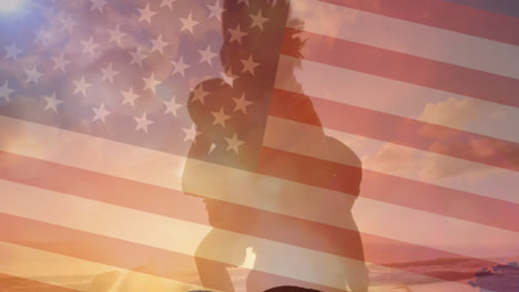 Animation-Der-Flagge-Der-Vereinigten-Staaten-Von-Amerika-über-Einem-Paar,-Das-Spaß-Hat