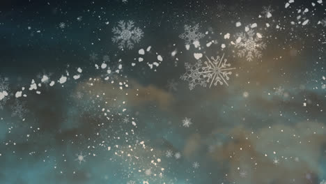 Animation-of-shooting-star-and-snow-falling-over-clouds-background